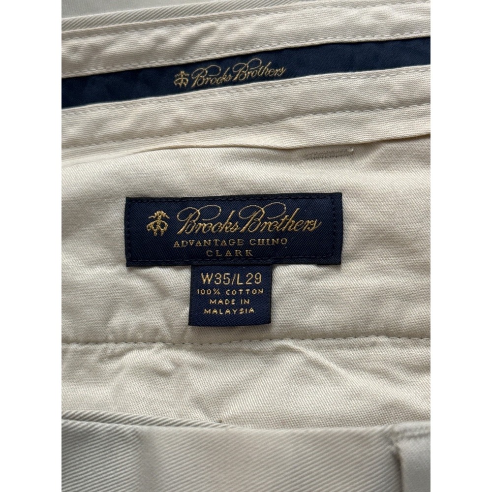Brooks‎ Brothers Pants Mens 35x29 Beige Chino Trouser Pleated Business Hopsack - Picture 6 of 7
